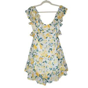 Allison + Kelly Floral Mini Dress Juniors L Chiffon Ruffle Milkmaid Flowy Cutout